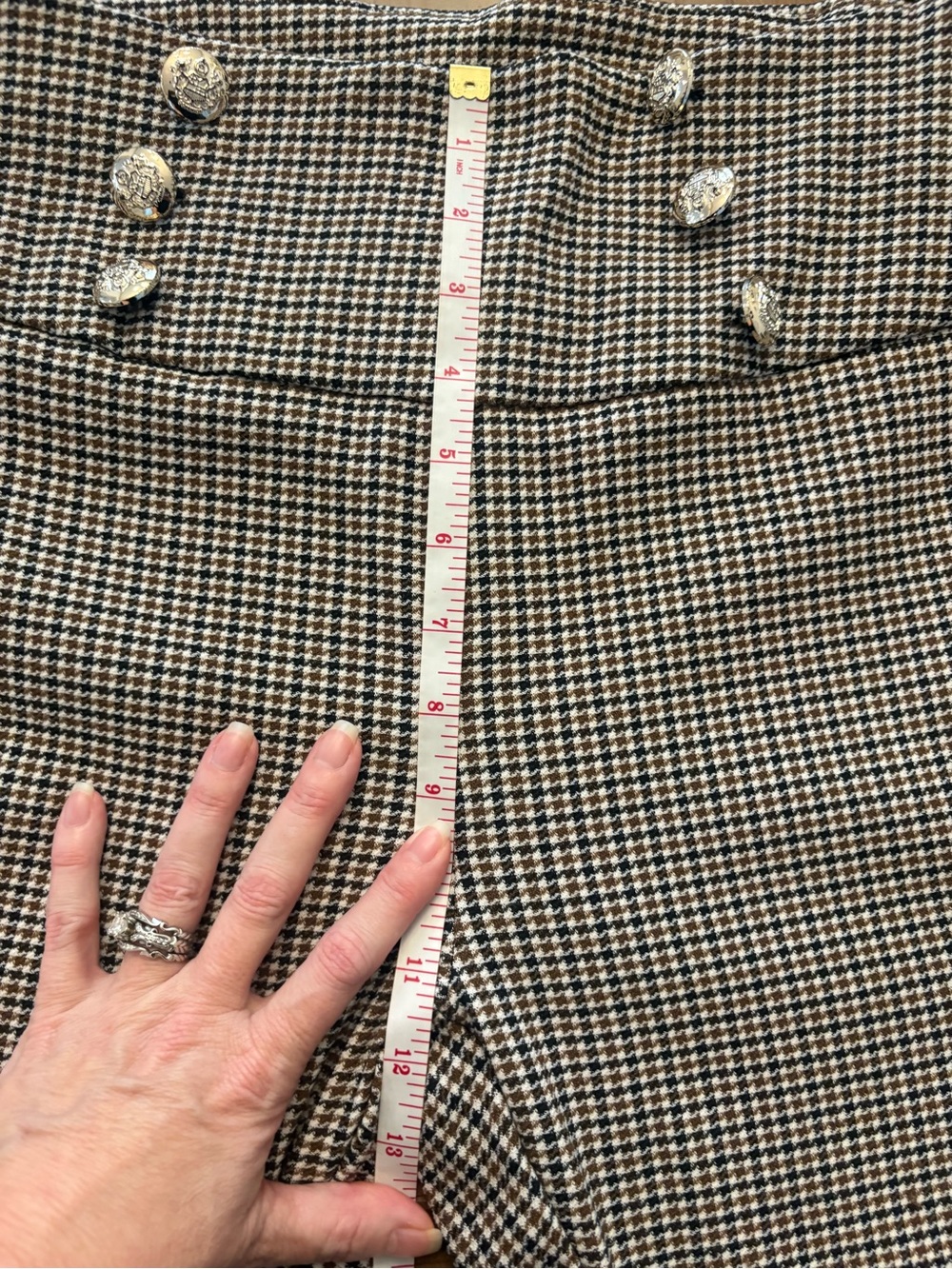 Unbranded Plaid High Rise Skinny Dress Pants Gold Button Accents Size L - Picture 4 of 10